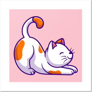 Cute Cat Stretching Cartoon Posters and Art